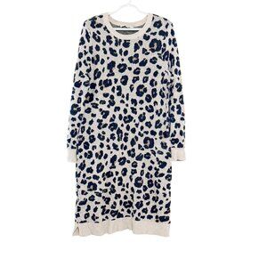 LOFT Womens Leopard Print Sweater Dress Long Sleeve Neutral Tones Size Large